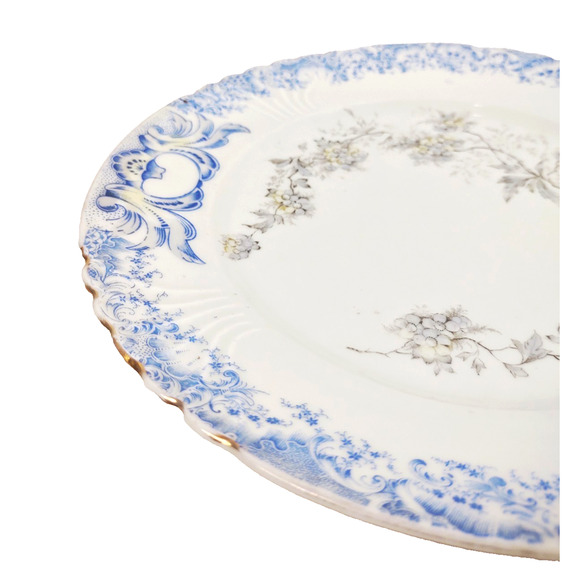 Antique French Creil Montereau Blue Floral Porcelain Plate 9" Gold Edge - Picture 5 of 6